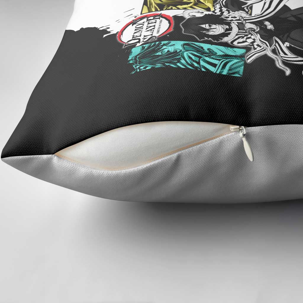 Obanai Iguro from Demon Slayer Pillow Cover with Black and White Contrast Background and Serpent-Themed Manga Style Design - The Mazicc