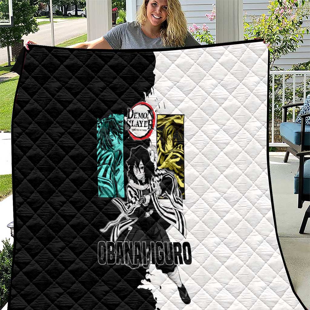 Obanai Iguro from Demon Slayer Quilt with Black and White Contrast Background and Serpent-Themed Manga Style Design - The Mazicc