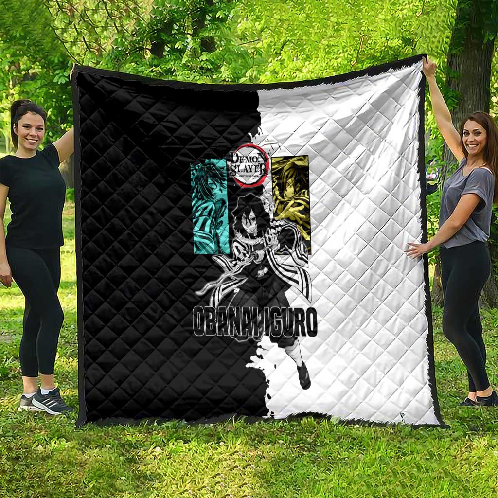 Obanai Iguro from Demon Slayer Quilt with Black and White Contrast Background and Serpent-Themed Manga Style Design - The Mazicc