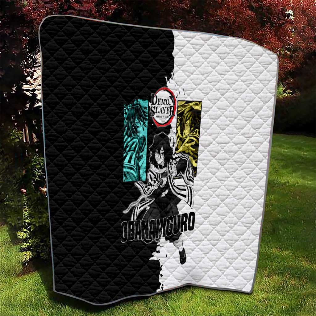 Obanai Iguro from Demon Slayer Quilt with Black and White Contrast Background and Serpent-Themed Manga Style Design - The Mazicc
