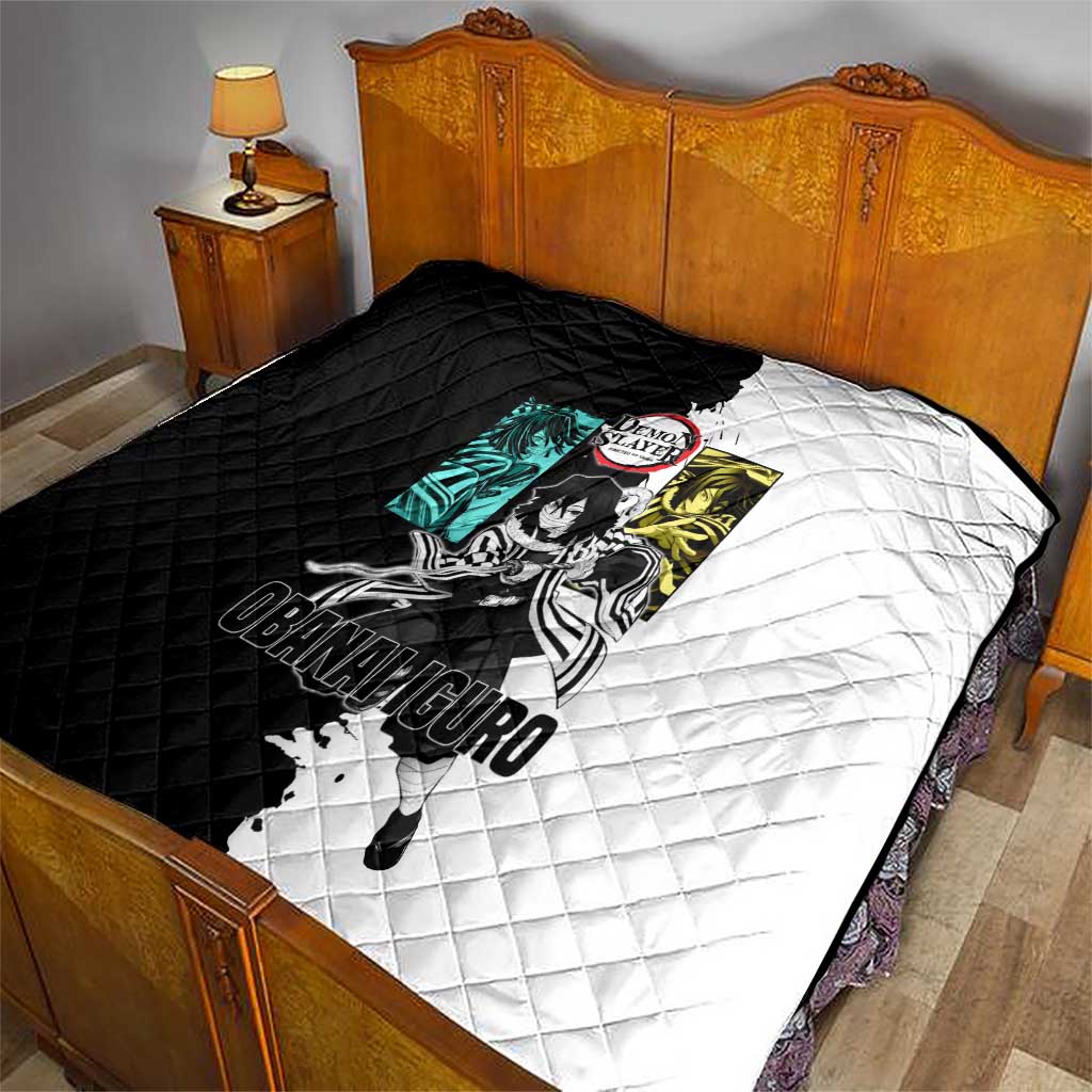 Obanai Iguro from Demon Slayer Quilt with Black and White Contrast Background and Serpent-Themed Manga Style Design - The Mazicc