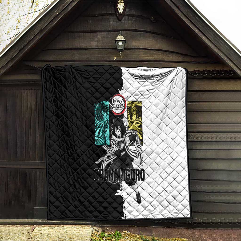 Obanai Iguro from Demon Slayer Quilt with Black and White Contrast Background and Serpent-Themed Manga Style Design - The Mazicc