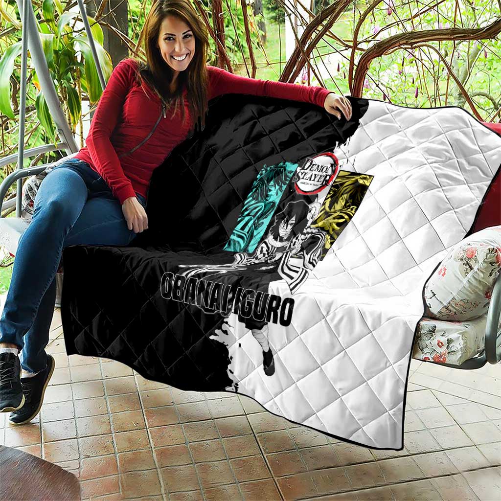 Obanai Iguro from Demon Slayer Quilt with Black and White Contrast Background and Serpent-Themed Manga Style Design - The Mazicc