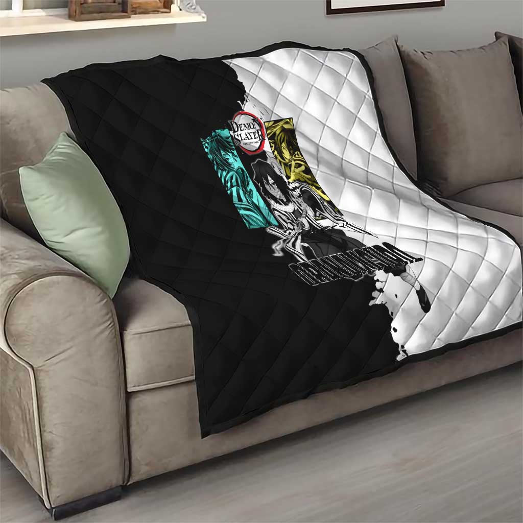 Obanai Iguro from Demon Slayer Quilt with Black and White Contrast Background and Serpent-Themed Manga Style Design - The Mazicc