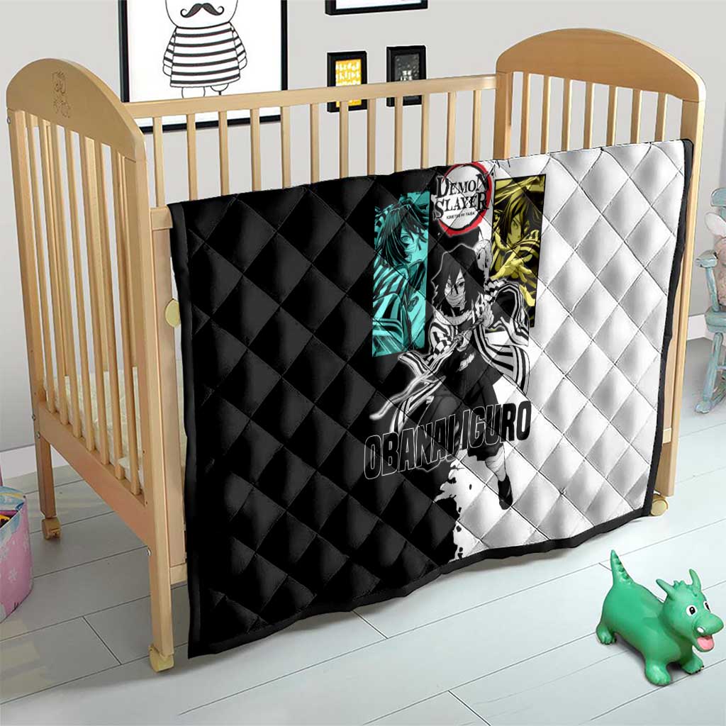 Obanai Iguro from Demon Slayer Quilt with Black and White Contrast Background and Serpent-Themed Manga Style Design - The Mazicc