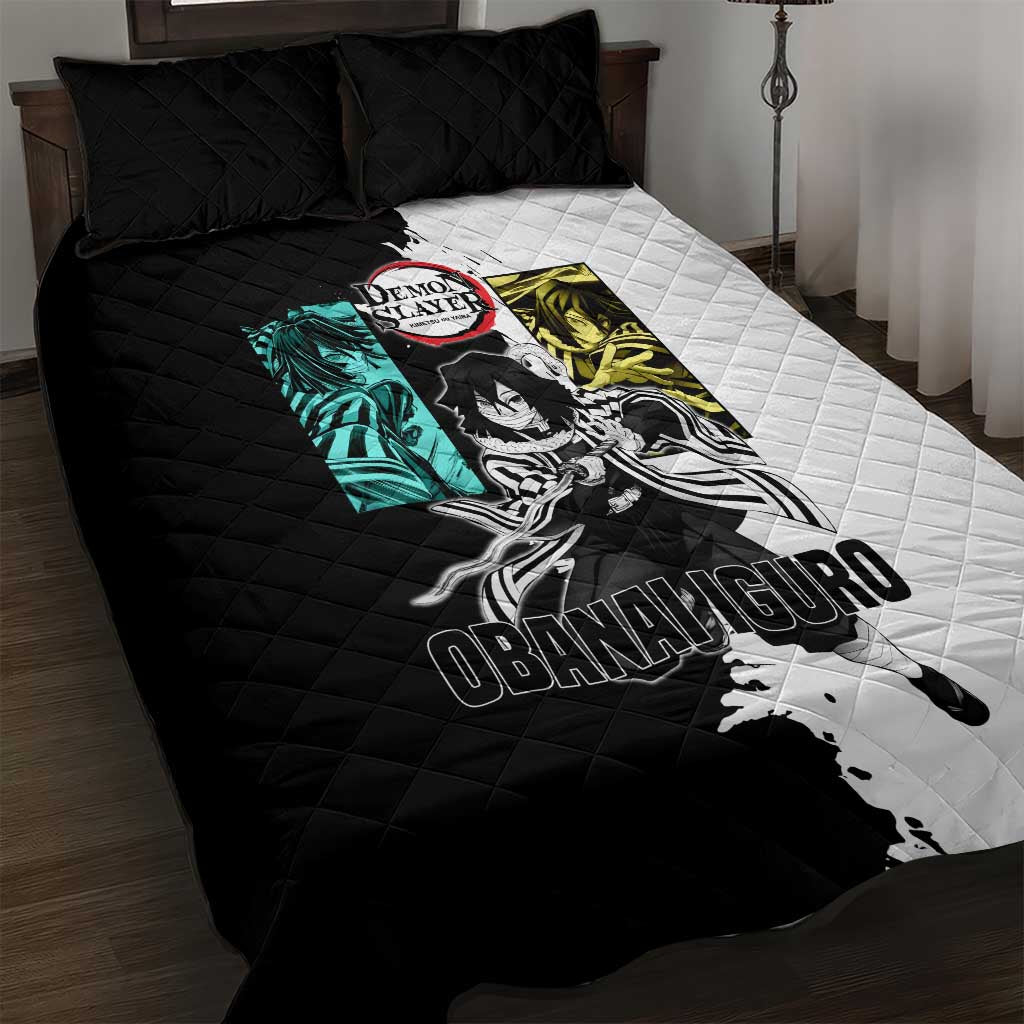 Obanai Iguro from Demon Slayer Quilt Bed Set with Black and White Contrast Background and Serpent-Themed Manga Style Design - The Mazicc