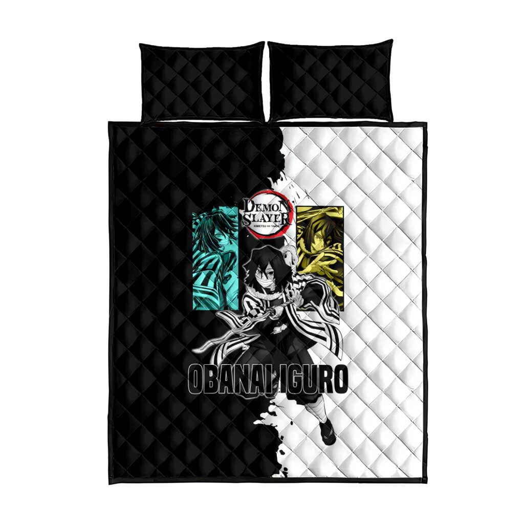 Obanai Iguro from Demon Slayer Quilt Bed Set with Black and White Contrast Background and Serpent-Themed Manga Style Design - The Mazicc