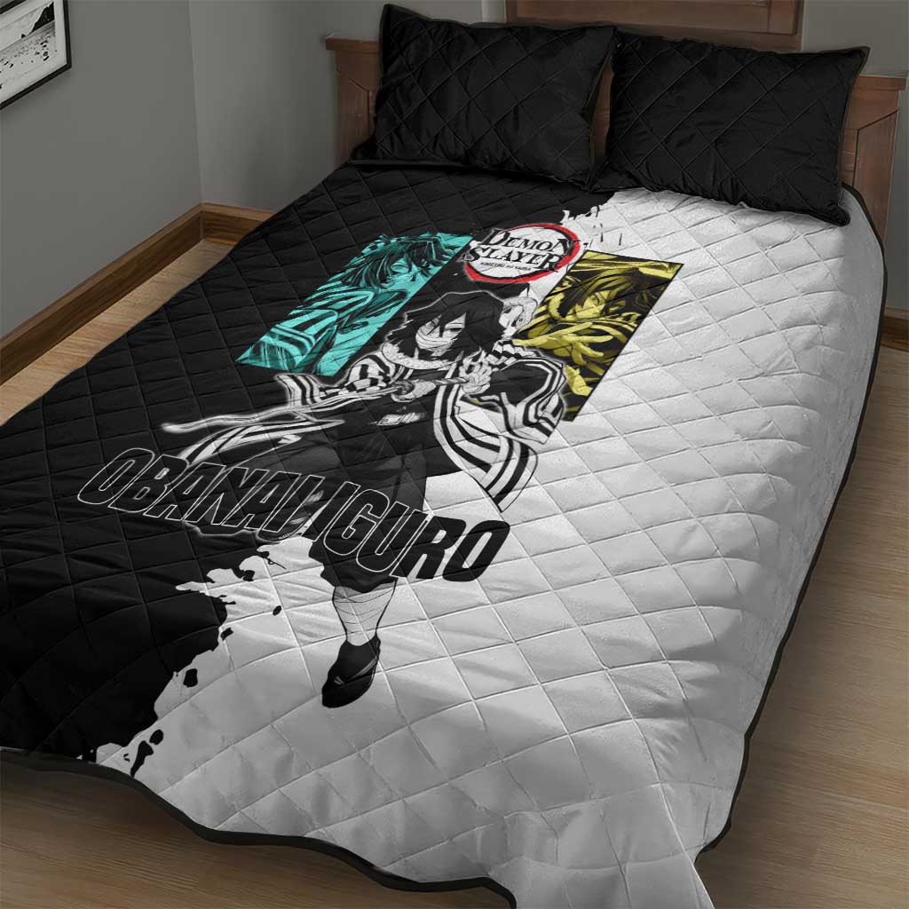Obanai Iguro from Demon Slayer Quilt Bed Set with Black and White Contrast Background and Serpent-Themed Manga Style Design - The Mazicc