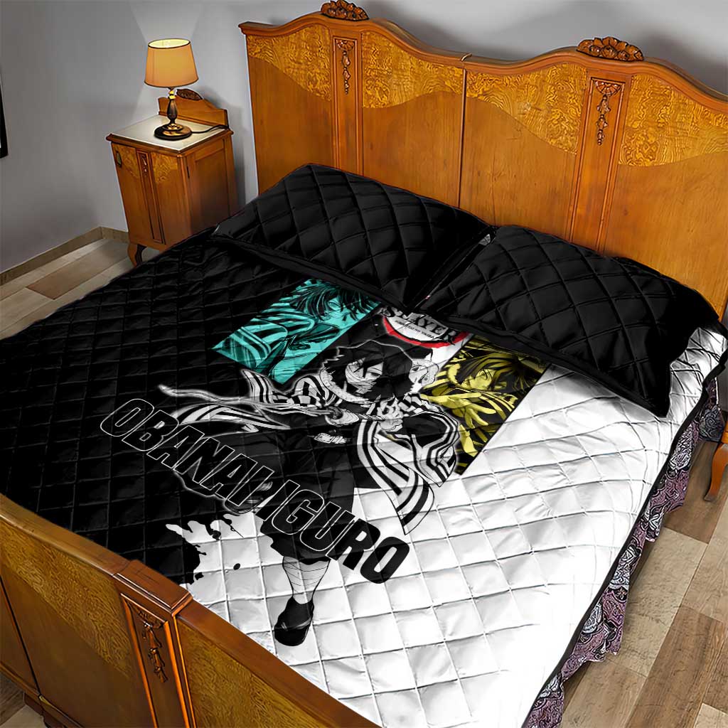 Obanai Iguro from Demon Slayer Quilt Bed Set with Black and White Contrast Background and Serpent-Themed Manga Style Design - The Mazicc