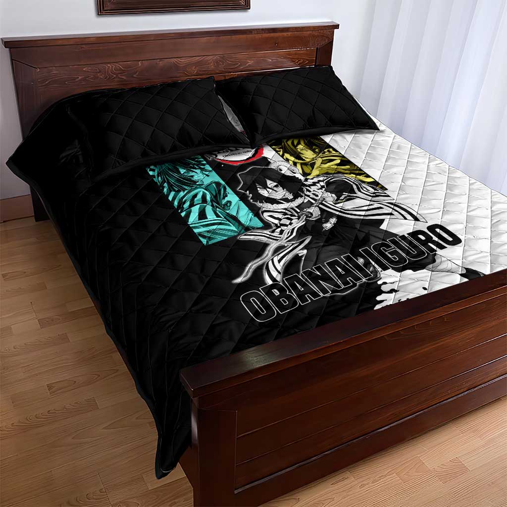 Obanai Iguro from Demon Slayer Quilt Bed Set with Black and White Contrast Background and Serpent-Themed Manga Style Design - The Mazicc
