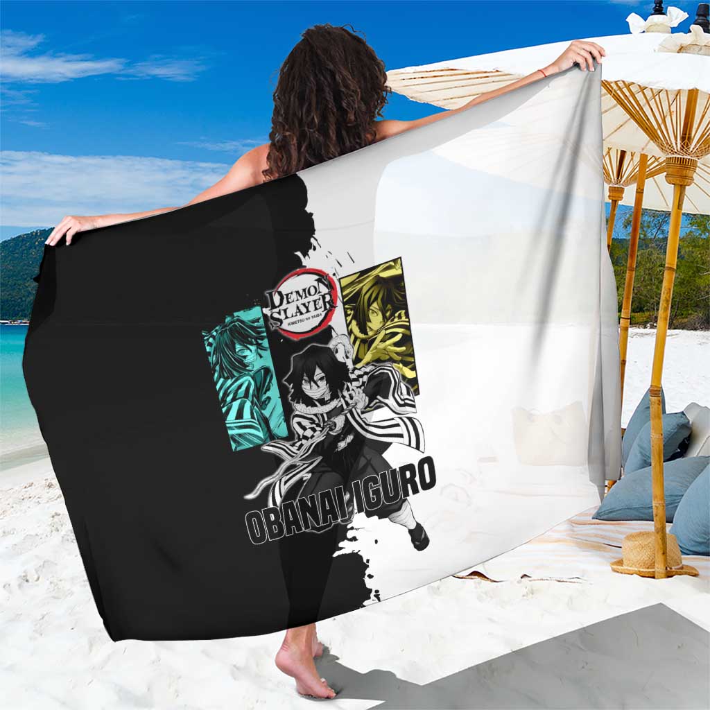 Obanai Iguro from Demon Slayer Sarong with Black and White Contrast Background and Serpent-Themed Manga Style Design - The Mazicc