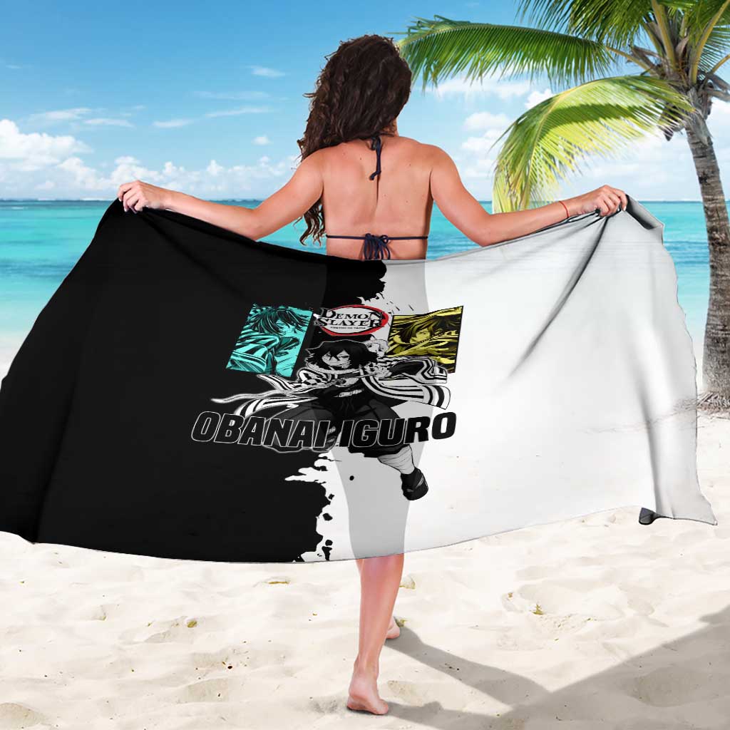 Obanai Iguro from Demon Slayer Sarong with Black and White Contrast Background and Serpent-Themed Manga Style Design - The Mazicc