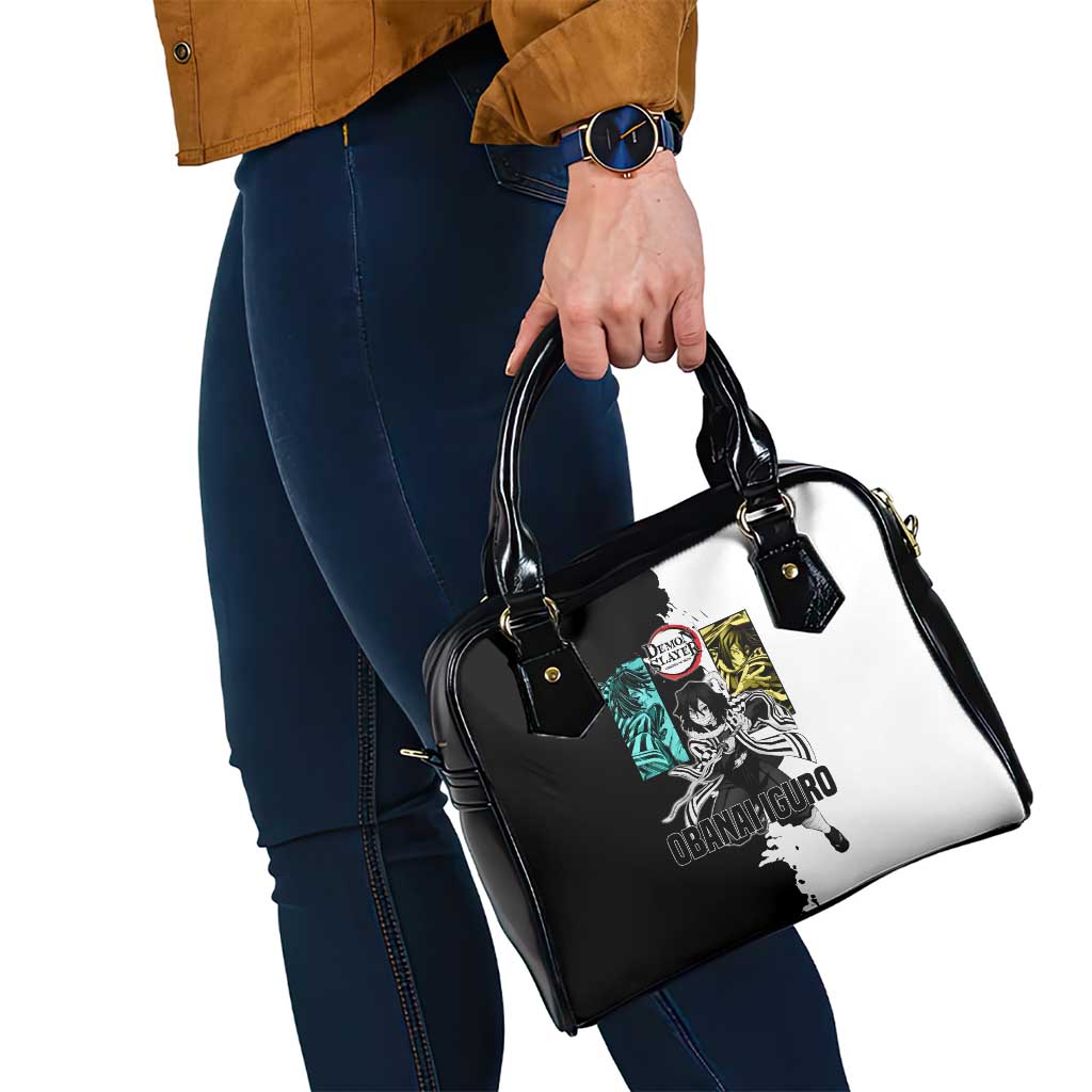 Obanai Iguro from Demon Slayer Shoulder Handbag with Black and White Contrast Background and Serpent-Themed Manga Style Design - The Mazicc
