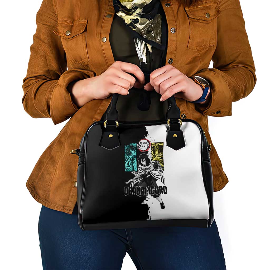 Obanai Iguro from Demon Slayer Shoulder Handbag with Black and White Contrast Background and Serpent-Themed Manga Style Design - The Mazicc