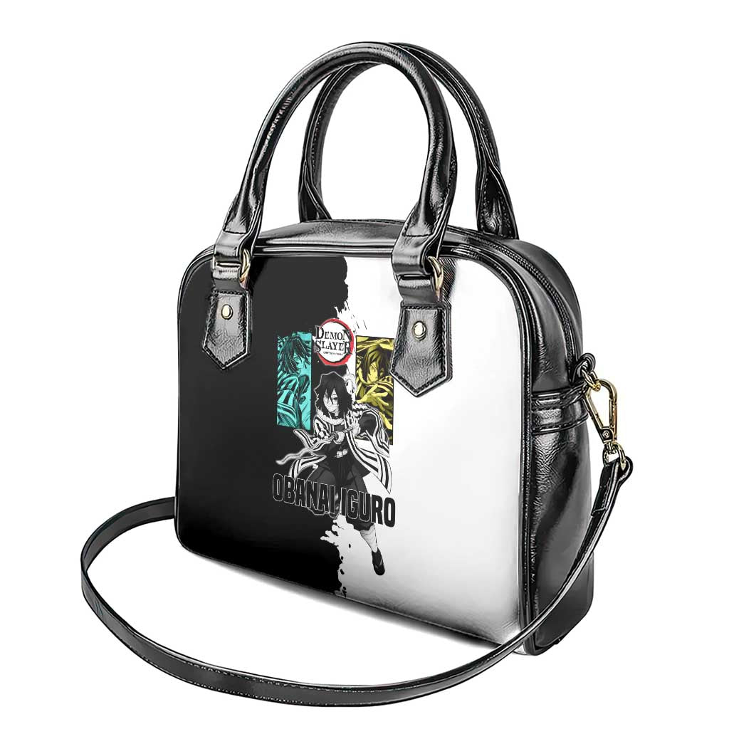 Obanai Iguro from Demon Slayer Shoulder Handbag with Black and White Contrast Background and Serpent-Themed Manga Style Design - The Mazicc