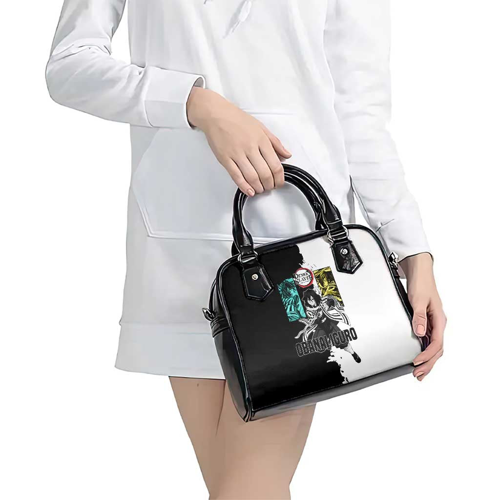 Obanai Iguro from Demon Slayer Shoulder Handbag with Black and White Contrast Background and Serpent-Themed Manga Style Design - The Mazicc