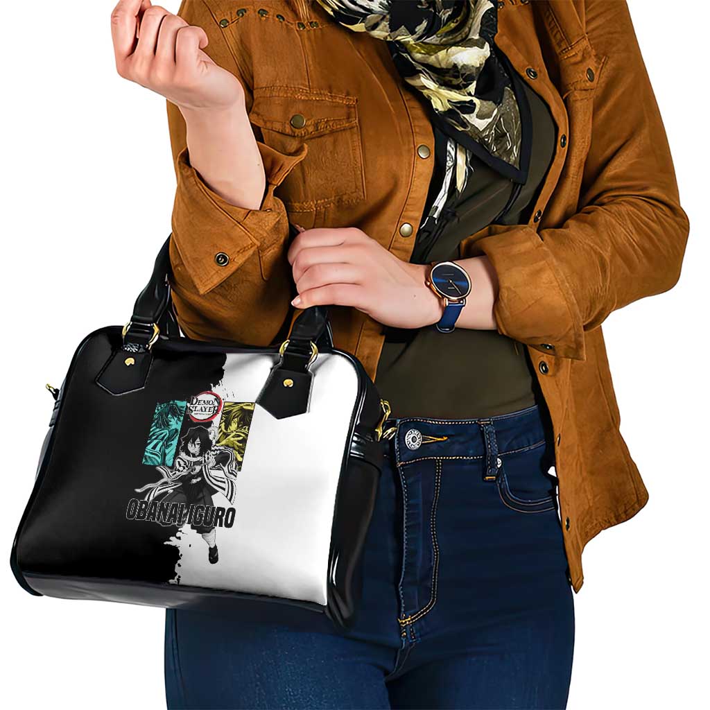 Obanai Iguro from Demon Slayer Shoulder Handbag with Black and White Contrast Background and Serpent-Themed Manga Style Design - The Mazicc