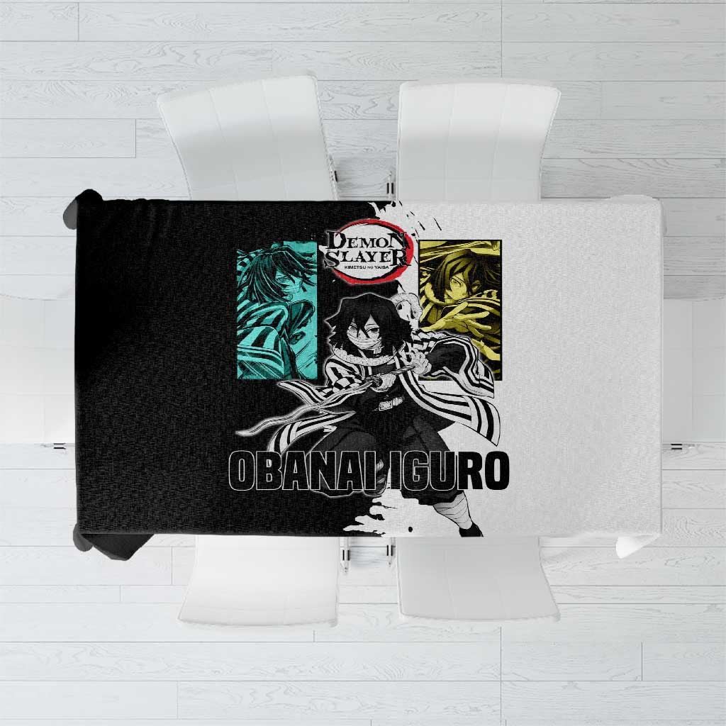 Obanai Iguro from Demon Slayer Tablecloth with Black and White Contrast Background and Serpent-Themed Manga Style Design - The Mazicc