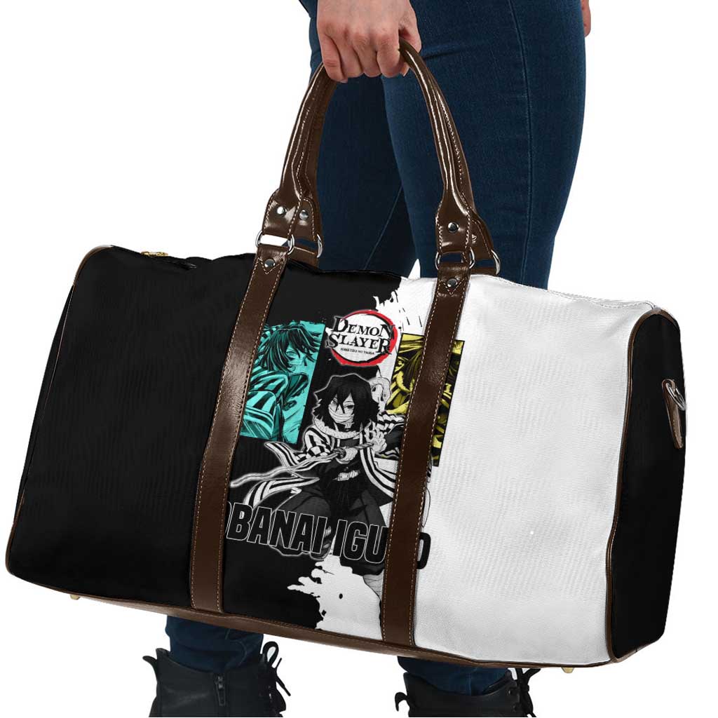 Obanai Iguro from Demon Slayer Travel Bag with Black and White Contrast Background and Serpent-Themed Manga Style Design - The Mazicc