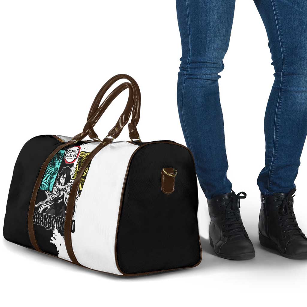 Obanai Iguro from Demon Slayer Travel Bag with Black and White Contrast Background and Serpent-Themed Manga Style Design - The Mazicc