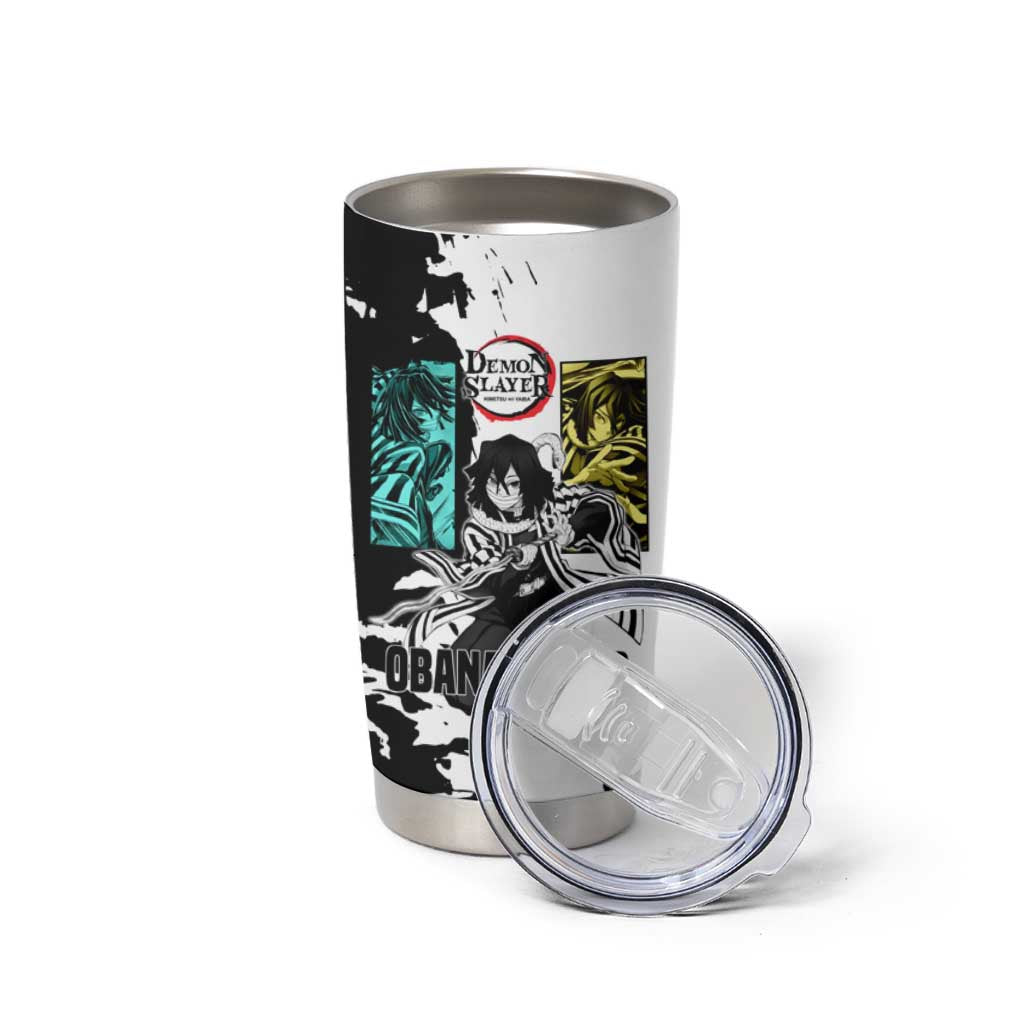 Obanai Iguro from Demon Slayer Tumbler Cup with Black and White Contrast Background and Serpent-Themed Manga Style Design - The Mazicc