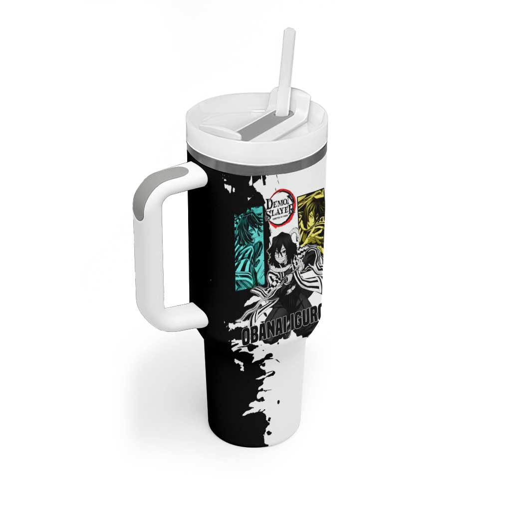 Obanai Iguro from Demon Slayer Tumbler With Handle with Black and White Contrast Background and Serpent-Themed Manga Style Design - The Mazicc