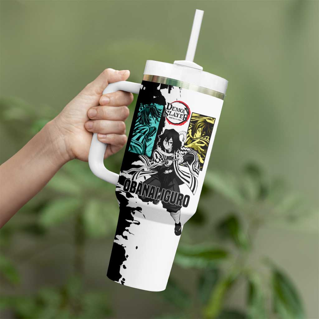 Obanai Iguro from Demon Slayer Tumbler With Handle with Black and White Contrast Background and Serpent-Themed Manga Style Design - The Mazicc