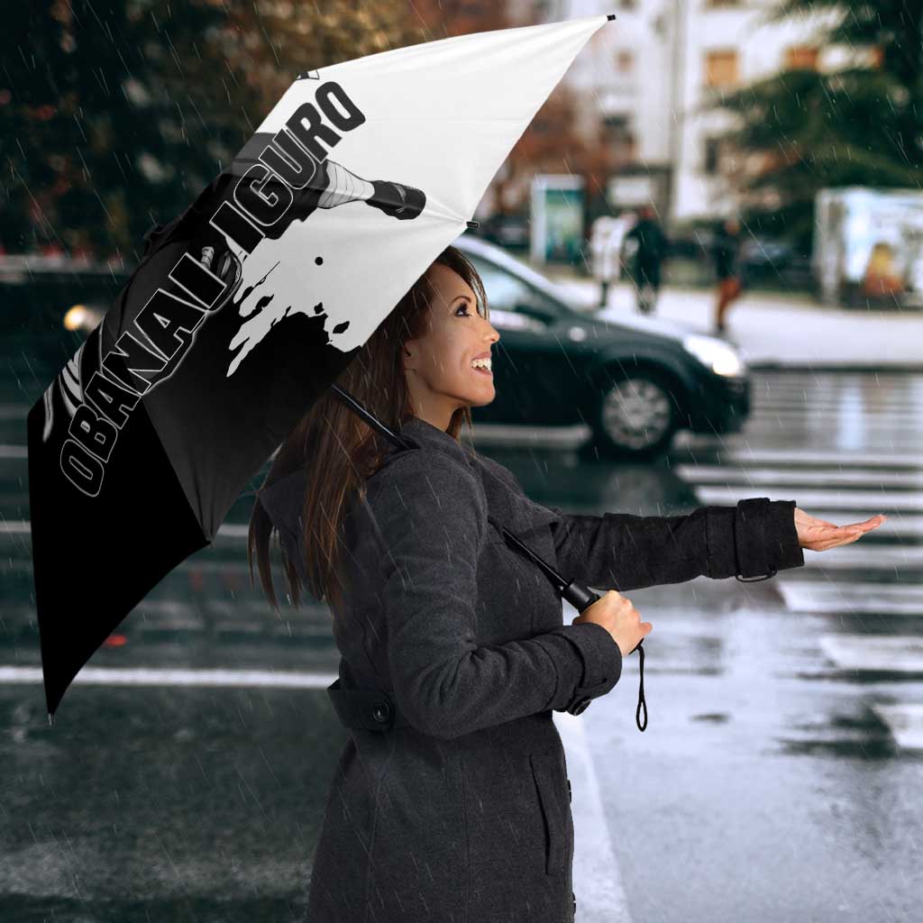 Obanai Iguro from Demon Slayer Umbrella with Black and White Contrast Background and Serpent-Themed Manga Style Design - The Mazicc