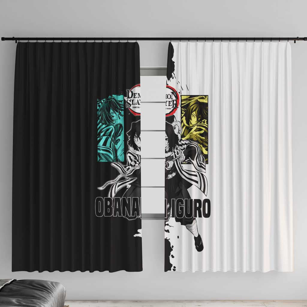 Obanai Iguro from Demon Slayer Window Curtain with Black and White Contrast Background and Serpent-Themed Manga Style Design - The Mazicc