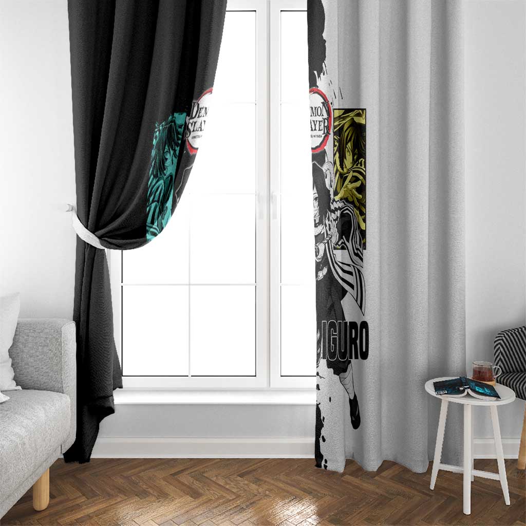 Obanai Iguro from Demon Slayer Window Curtain with Black and White Contrast Background and Serpent-Themed Manga Style Design - The Mazicc
