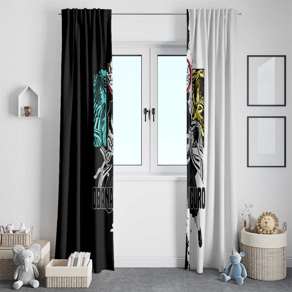 Obanai Iguro from Demon Slayer Window Curtain with Black and White Contrast Background and Serpent-Themed Manga Style Design - The Mazicc