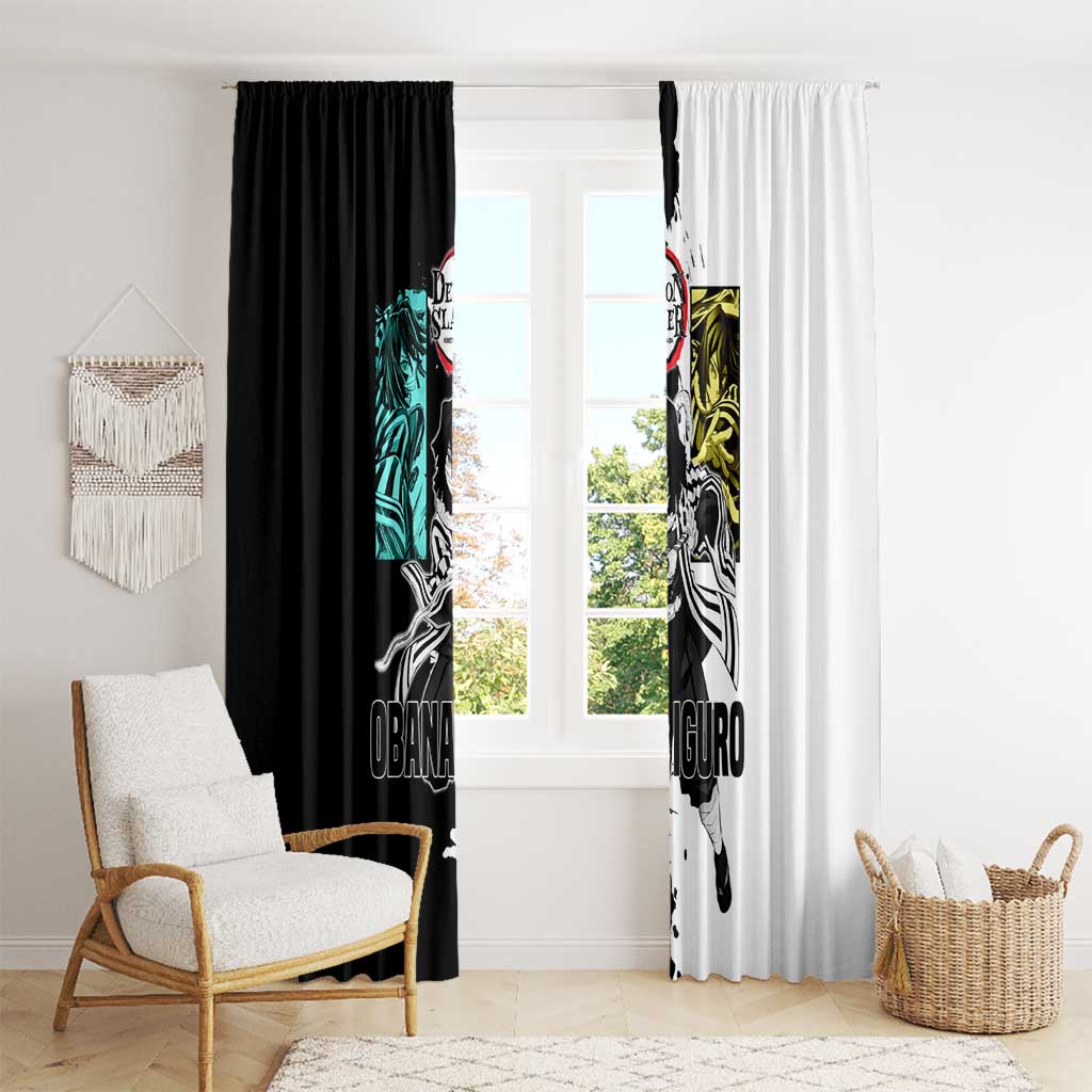 Obanai Iguro from Demon Slayer Window Curtain with Black and White Contrast Background and Serpent-Themed Manga Style Design - The Mazicc