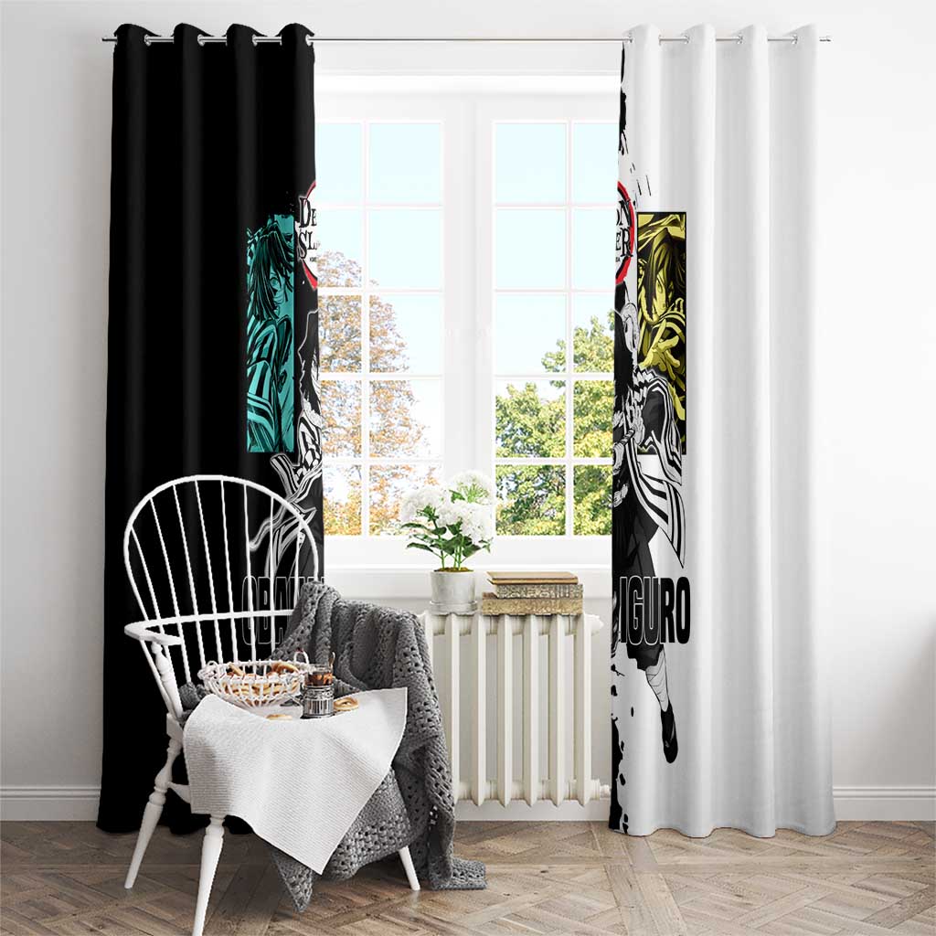 Obanai Iguro from Demon Slayer Window Curtain with Black and White Contrast Background and Serpent-Themed Manga Style Design - The Mazicc