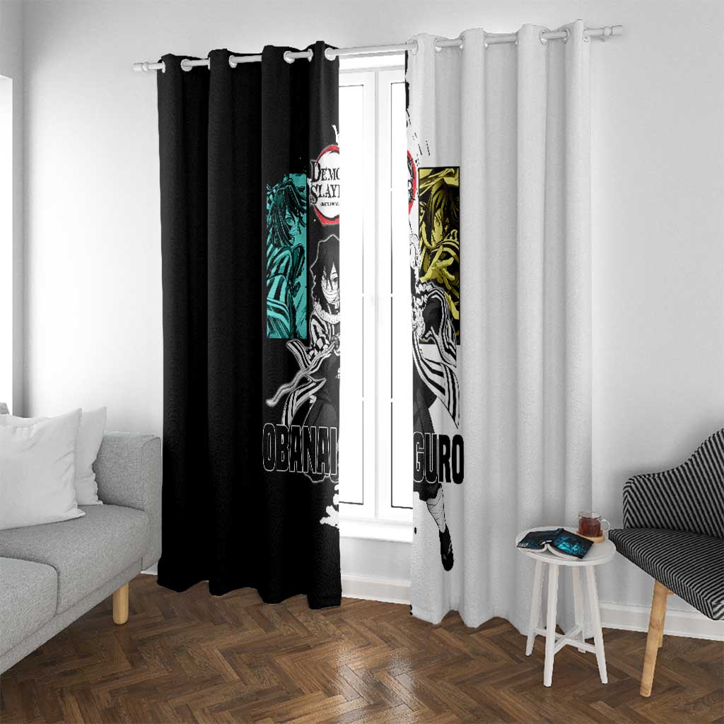 Obanai Iguro from Demon Slayer Window Curtain with Black and White Contrast Background and Serpent-Themed Manga Style Design - The Mazicc