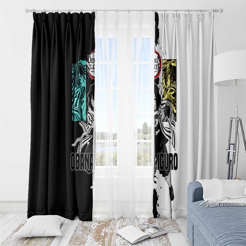 Obanai Iguro from Demon Slayer Window Curtain with Black and White Contrast Background and Serpent-Themed Manga Style Design - The Mazicc
