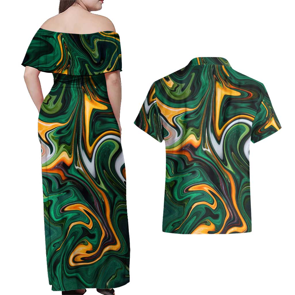 Trippy Green White Power Rangers Couples Matching Off Shoulder Maxi Dress and Hawaiian Shirt Anime Style