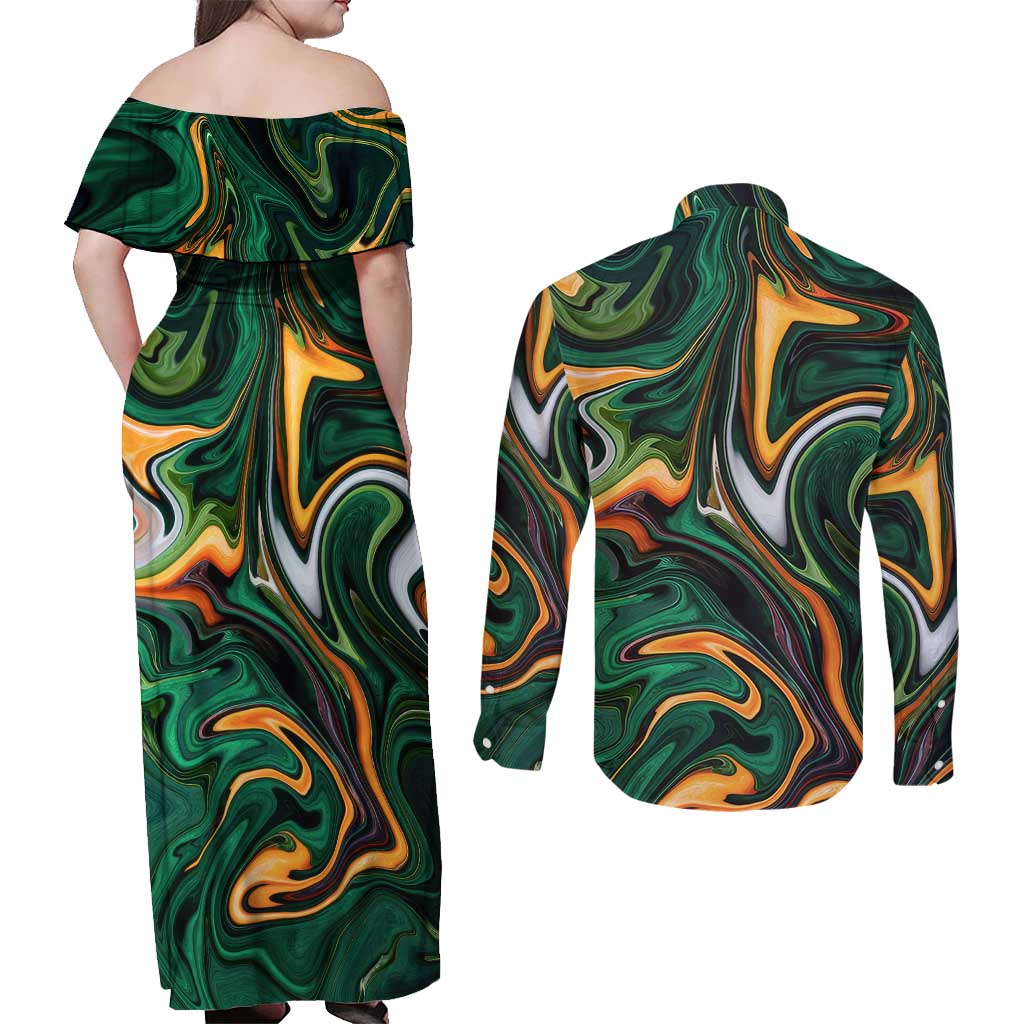 Trippy Green White Power Rangers Couples Matching Off Shoulder Maxi Dress and Long Sleeve Button Shirt Anime Style