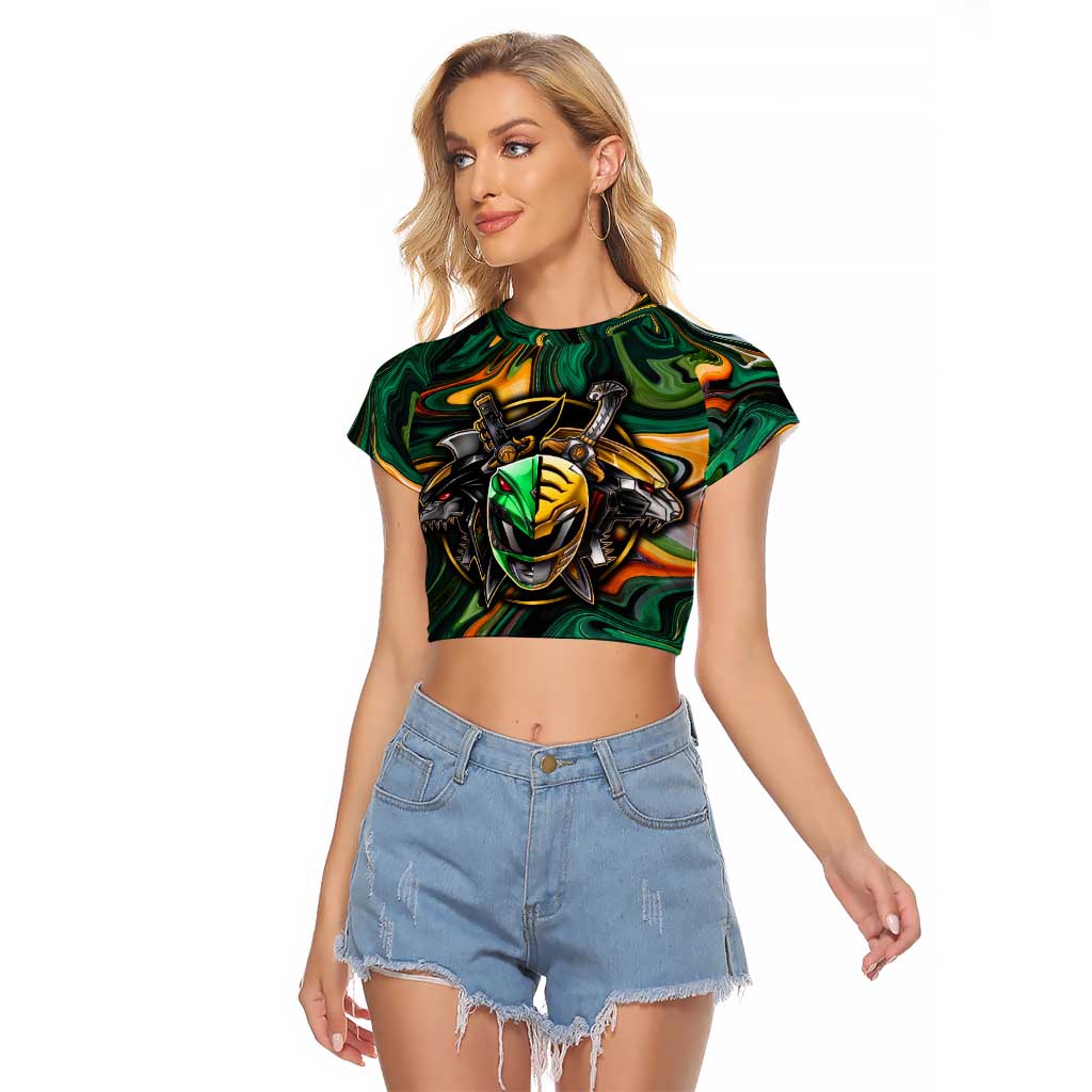 Trippy Green White Power Rangers Raglan Cropped T Shirt Anime Style