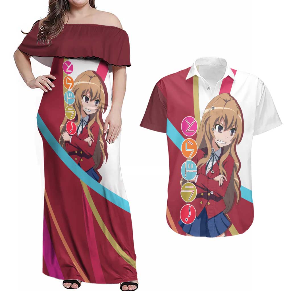 Taiga Aisaka - Toradora Couples Matching Off Shoulder Maxi Dress and Hawaiian Shirt Anime Style