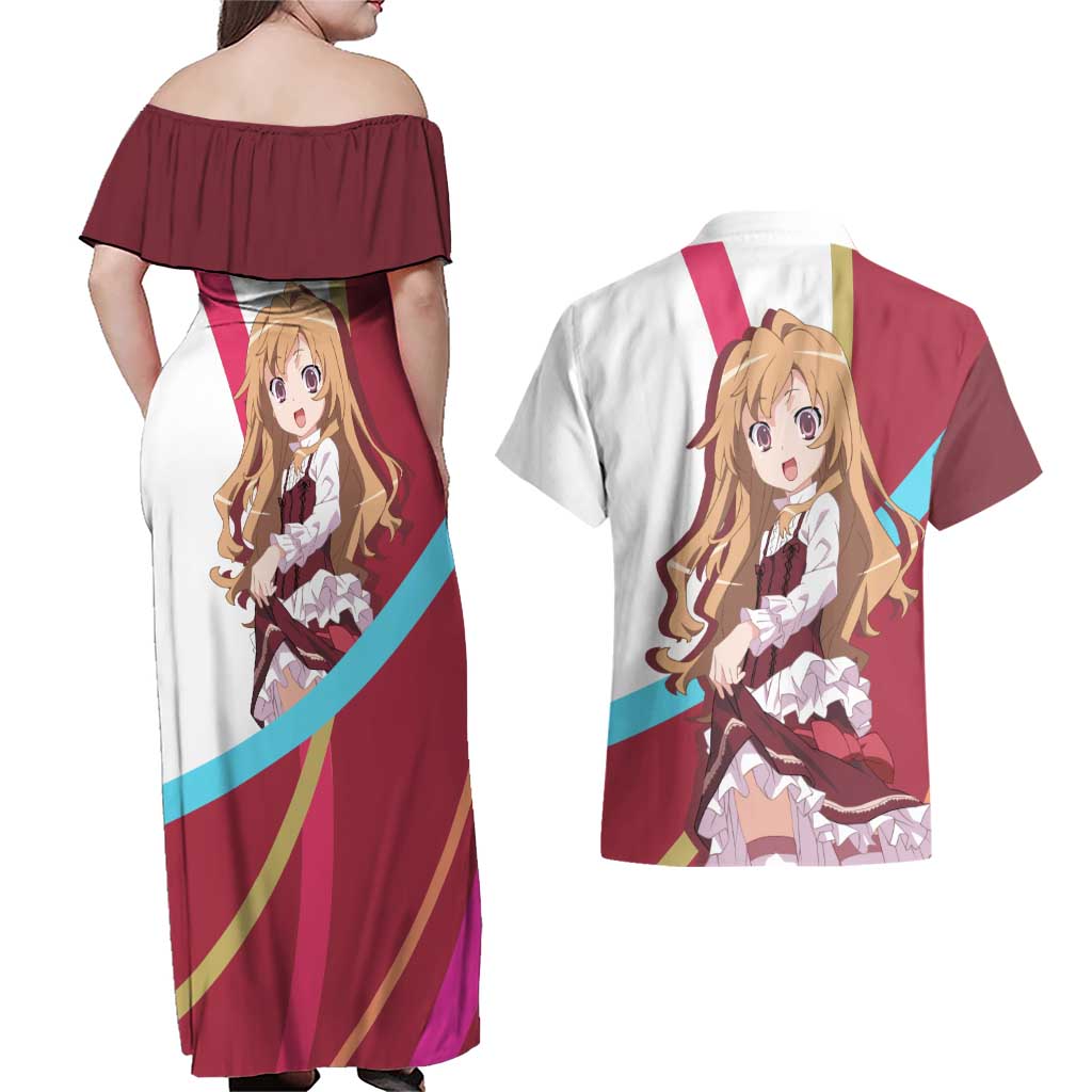 Taiga Aisaka - Toradora Couples Matching Off Shoulder Maxi Dress and Hawaiian Shirt Anime Style