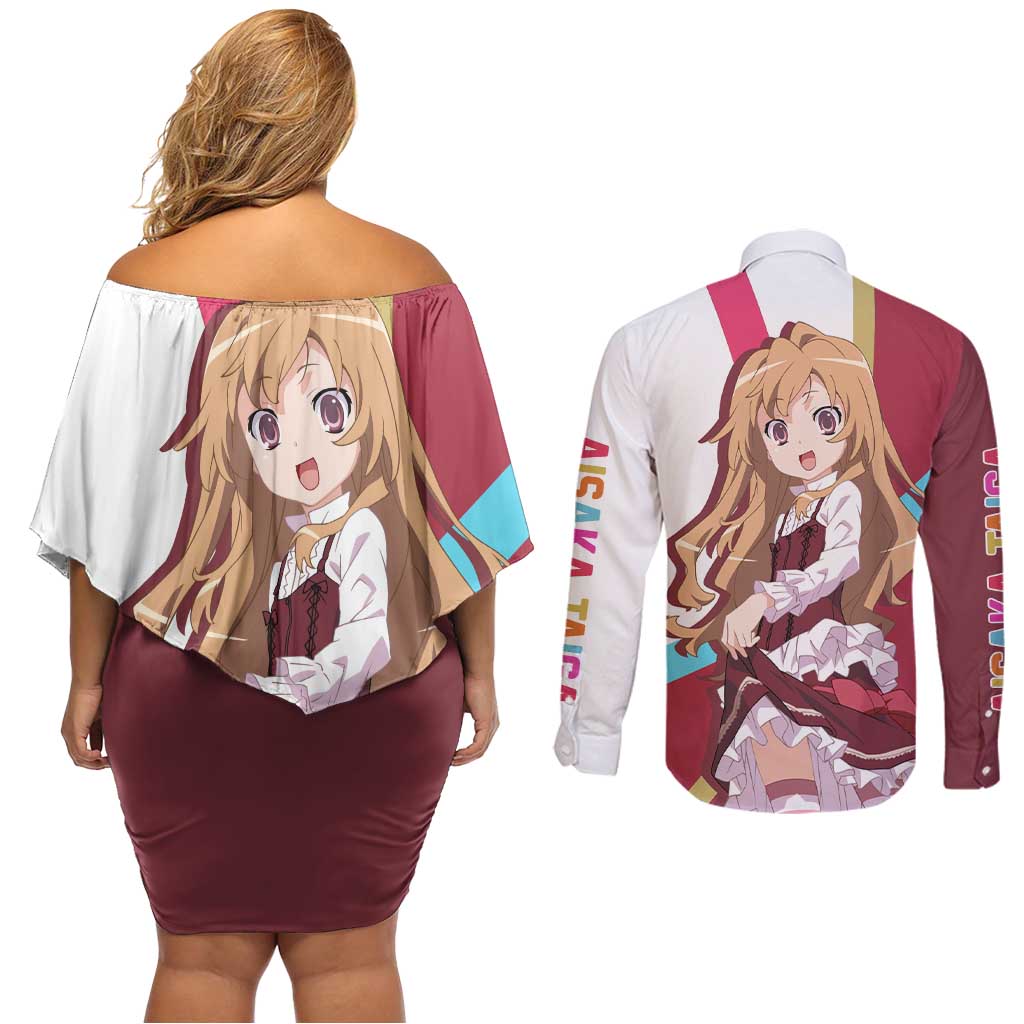Taiga Aisaka - Toradora Couples Matching Off Shoulder Short Dress and Long Sleeve Button Shirt Anime Style