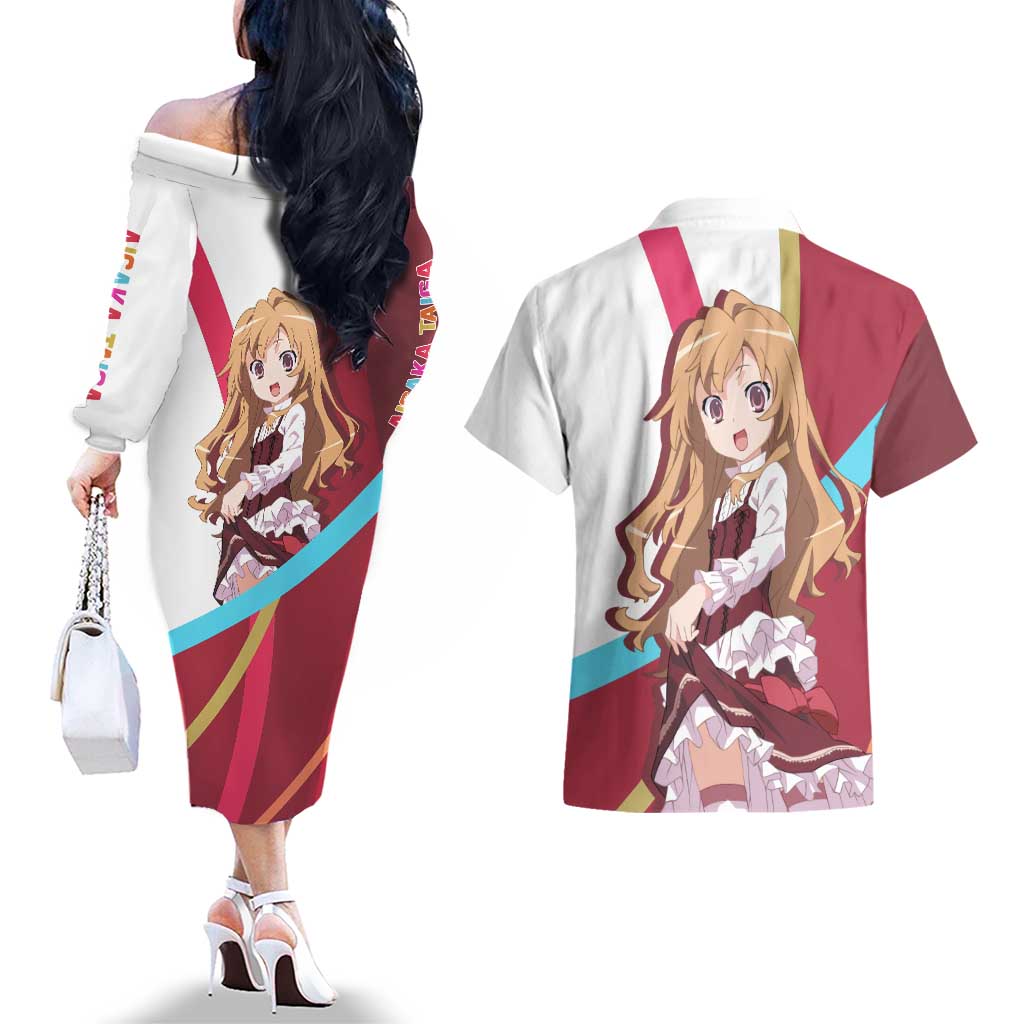 Taiga Aisaka - Toradora Couples Matching Off The Shoulder Long Sleeve Dress and Hawaiian Shirt Anime Style