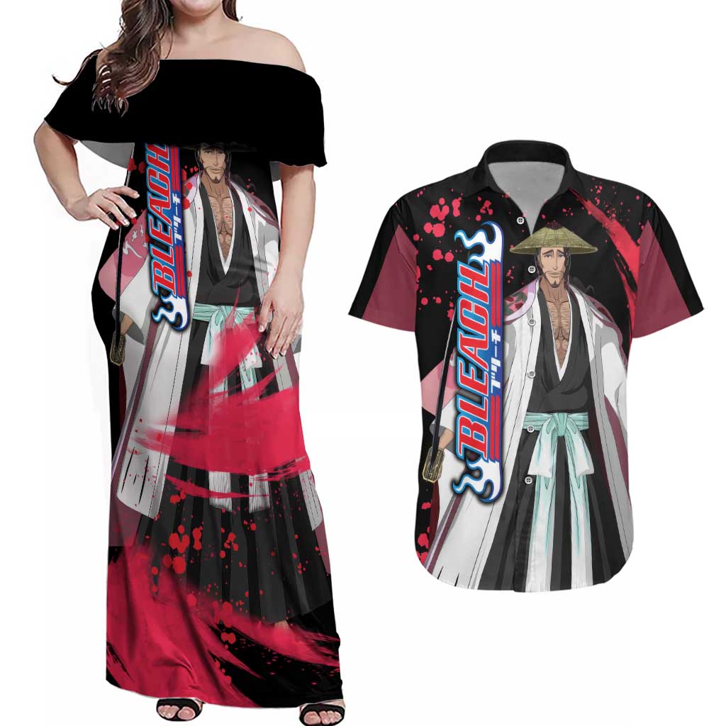 Shunsui Kyoraku - Bleach Couples Matching Off Shoulder Maxi Dress and Hawaiian Shirt Anime Style