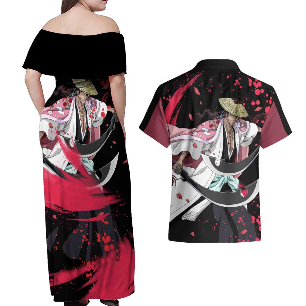 Shunsui Kyoraku - Bleach Couples Matching Off Shoulder Maxi Dress and Hawaiian Shirt Anime Style