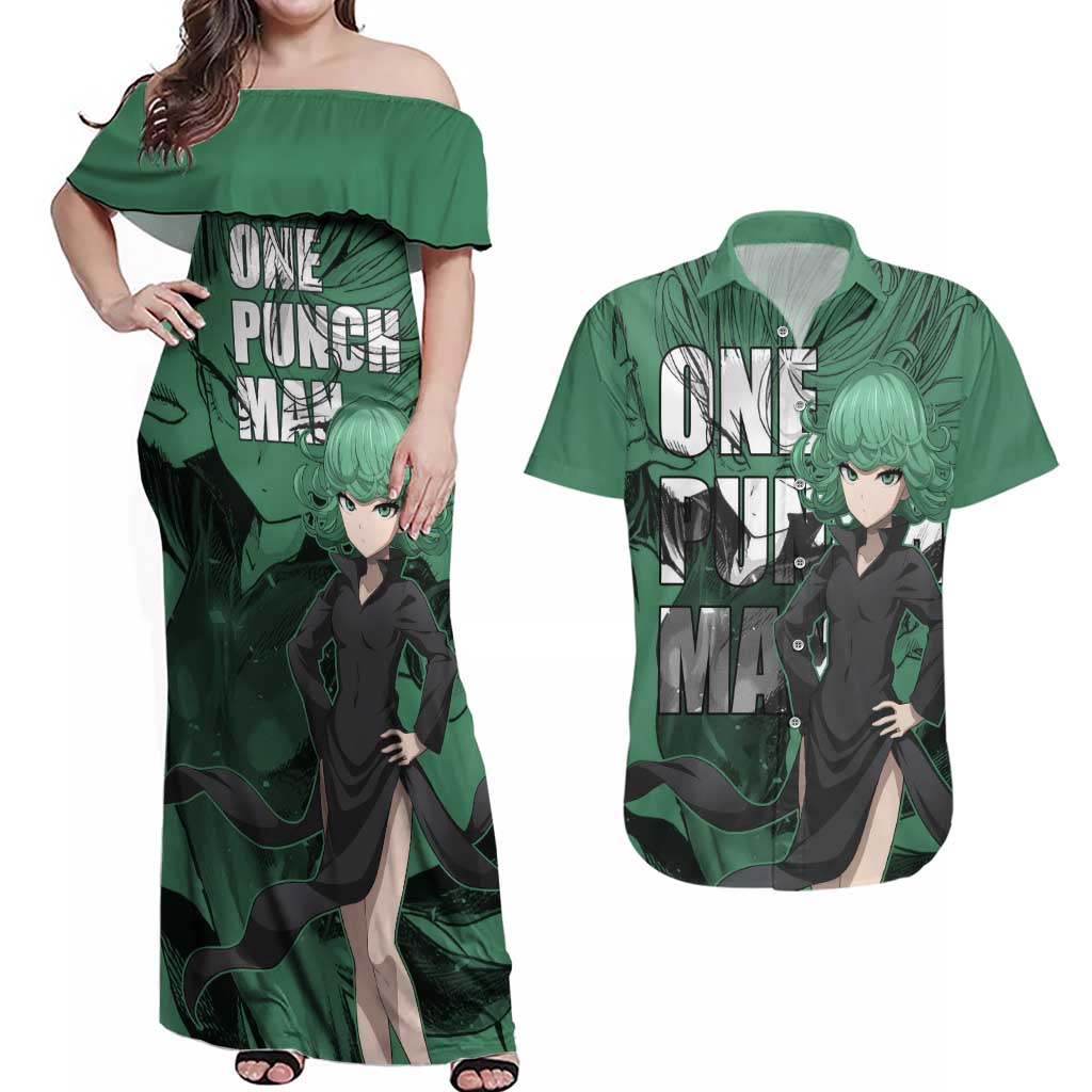 Tatsumaki - One Punch Man Couples Matching Off Shoulder Maxi Dress and Hawaiian Shirt Anime Style