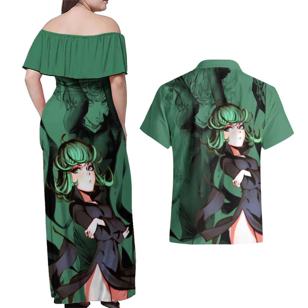 Tatsumaki - One Punch Man Couples Matching Off Shoulder Maxi Dress and Hawaiian Shirt Anime Style
