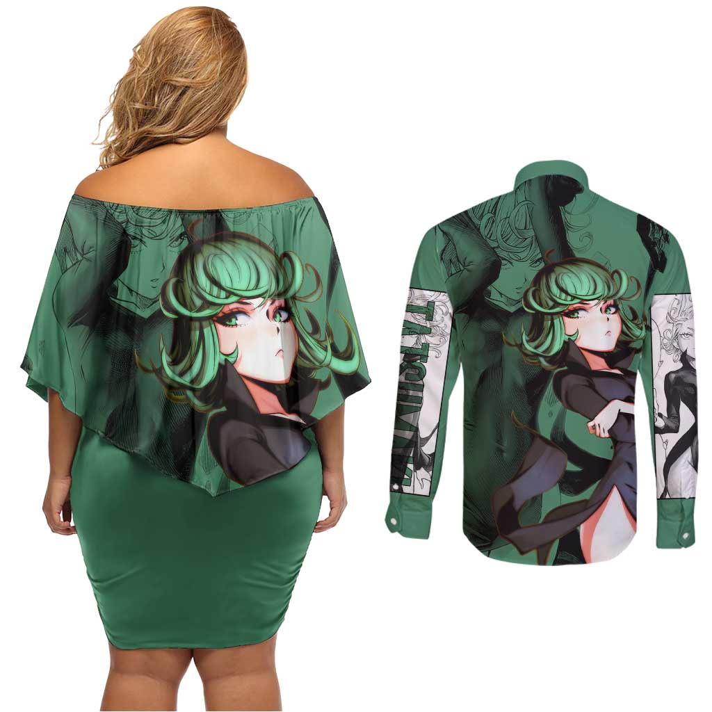 Tatsumaki - One Punch Man Couples Matching Off Shoulder Short Dress and Long Sleeve Button Shirt Anime Style