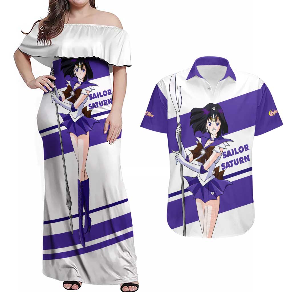 Sailor Saturn - Sailor Moon Couples Matching Off Shoulder Maxi Dress and Hawaiian Shirt Anime Style