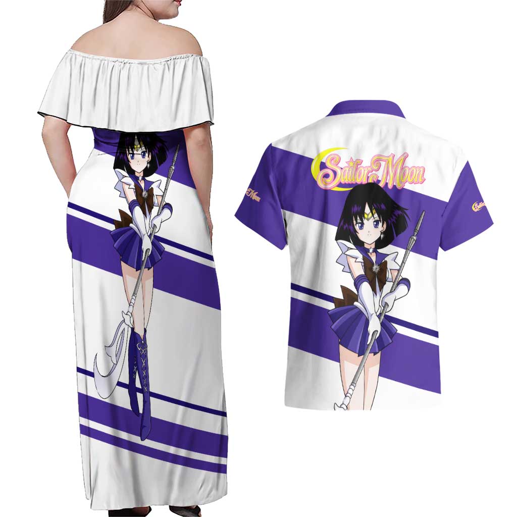 Sailor Saturn - Sailor Moon Couples Matching Off Shoulder Maxi Dress and Hawaiian Shirt Anime Style