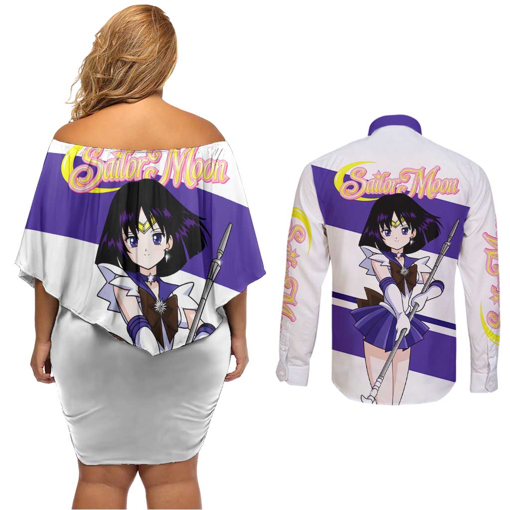 Sailor Saturn - Sailor Moon Couples Matching Off Shoulder Short Dress and Long Sleeve Button Shirt Anime Style